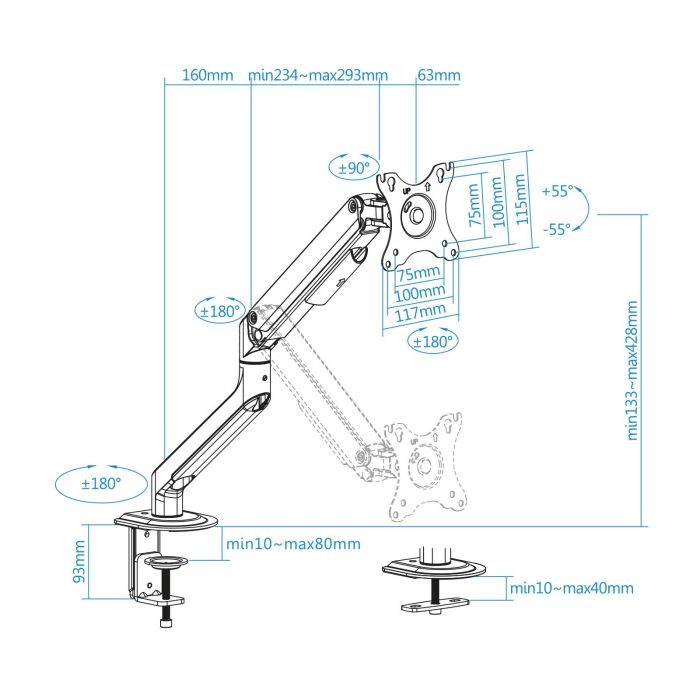 TooQ DB4032TNR-W Soporte de Mesa para Monitor 17-32" Brazo Regulable VESA 75x75 100x100 Giratorio Inclinable 9kg Blanco 5 TooQ DB4032TNR-W Soporte de Mesa para Monitor 17-32" Brazo Regulable VESA 75x75 100x100 Giratorio Inclinable 9kg Blanco 5