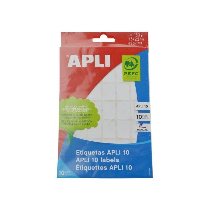 Apli Etiquetas Adhesivas 16x22 mm para Escritura Manual, Blanco, Paquete de 42 Hojas