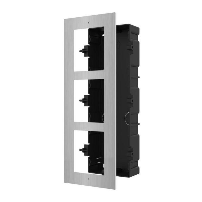 Hikvision Panel Frontal y Caja de Registro Empotrable para Estación de Puerta, 3 Módulos, Videoportero, Acero Inoxidable