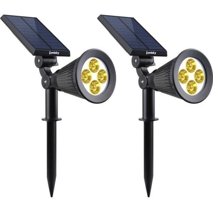 LUMI GARDEN Lote de 2 focos Foco LED de luz solar puntiagudo - Luz blanca cálida - 34 cm LUMI GARDEN Lote de 2 focos Foco LED de luz solar puntiagudo - Luz blanca cálida - 34 cm