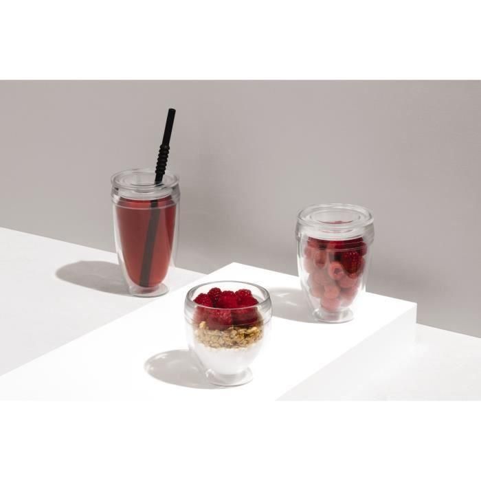 Juego de 2 vasos - BODUM - Pavina To Go - Plástico de doble pared - Tapa hermética - 20 cl - Transparente 3 Juego de 2 vasos - BODUM - Pavina To Go - Plástico de doble pared - Tapa hermética - 20 cl - Transparente 3