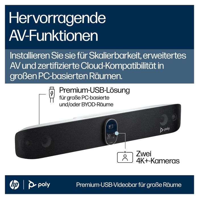 HP Barra de Video USB Poly Studio V72 4K Ultra HD, Zoom 7.3x, Color Blanco 5