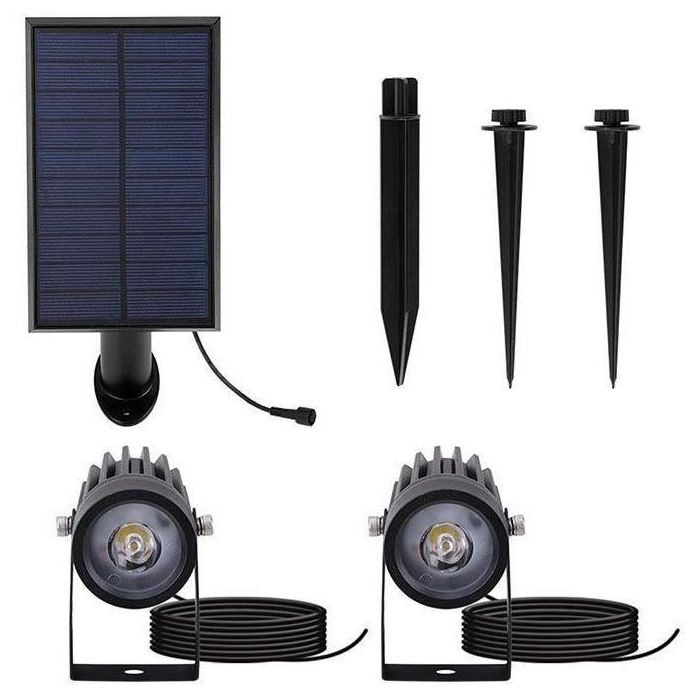 Focos solares dobles 2 en 1 para pegar o fijar - LUMISKY - ROUNDY - H27 cm - LED blanco frío 2