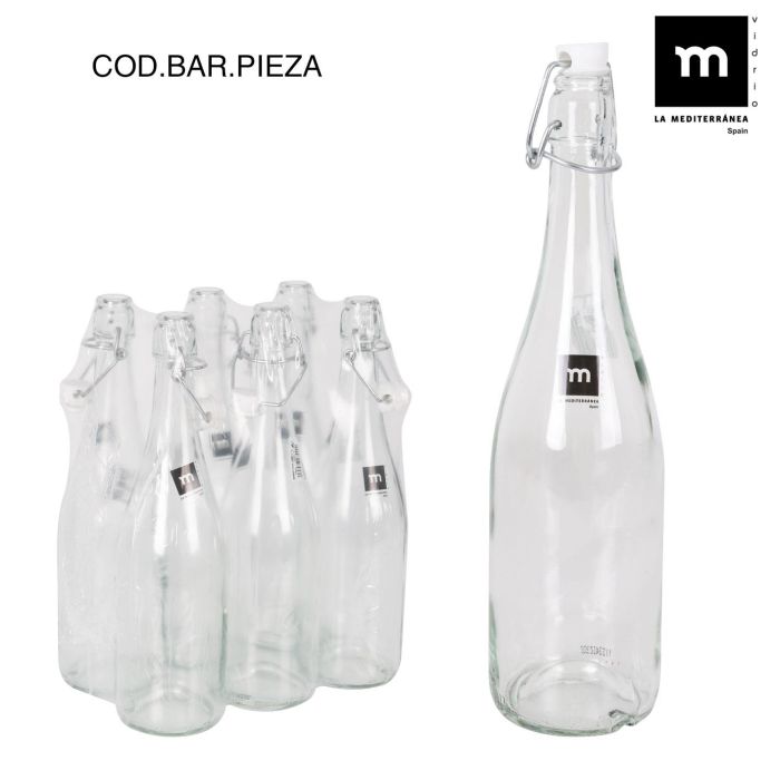 Botella de vidrio 75 cl con tapón hermético Meca - Inde (6 Unidades) Botella de vidrio 75 cl con tapón hermético Meca - Inde (6 Unidades)