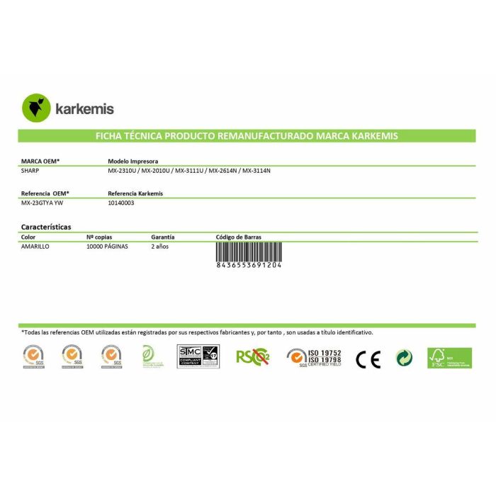 Tóner Original Karkemis MX-23GTYA Amarillo 4 Tóner Original Karkemis MX-23GTYA Amarillo 4