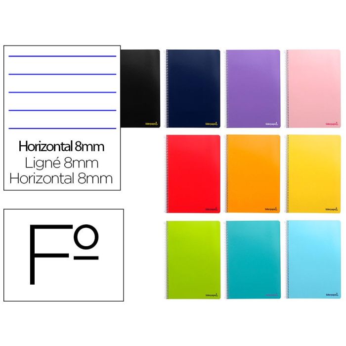 Cuaderno Espiral Liderpapel Folio Smart Tapa Blanda 80H 60 gr Horizontal 8 mm Con Margen Colores Surtidos 10 unidades