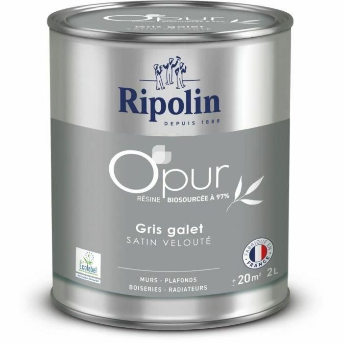 Ripolin 472824 Pintura O'PUR para paredes, carpintería y radiadores - Gris guijarro - Terciopelo satinado - 2 L