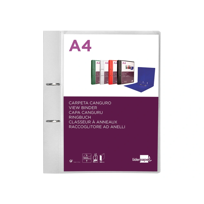 Liderpapel Carpeta Canguro 2 Anillas 40 mm Polipropileno DIN A4 Transparente 1