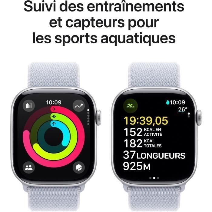 Apple Watch Series 10 GPS - 46 mm - Caja de aluminio plateada - Correa Loop deportiva Blue Cloud 3