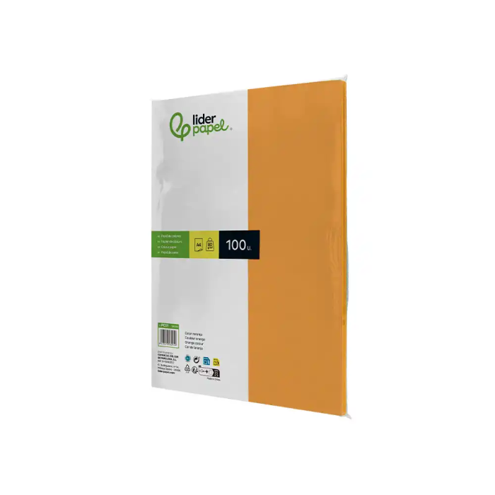 Liderpapel Papel Color A4 80gr Naranja Paquete de 100 Hojas 2