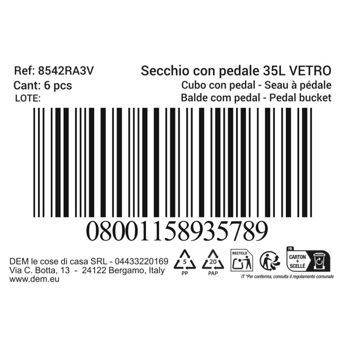 Inde Cubo Con Pedal Ecoponto 35L Vidrio 30 cm ancho x 48.5 cm alto x 38.1 cm largo (6 Unidades) 1