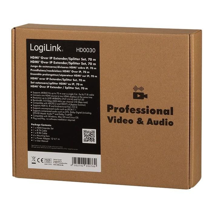LogiLink HDMI Extender/Splitter Set sobre IP, 70m, 1x2-Puertos 8 LogiLink HDMI Extender/Splitter Set sobre IP, 70m, 1x2-Puertos 8