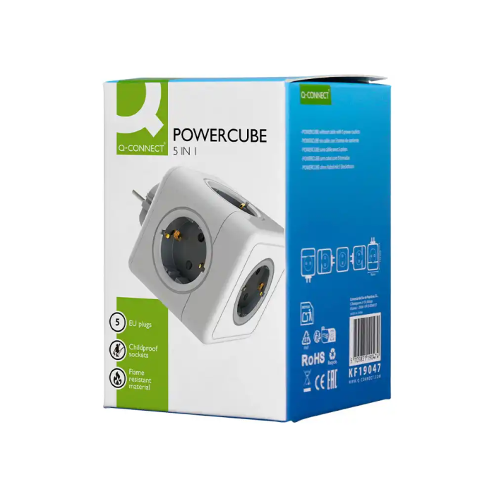 Q-connect Regleta Cubo 5 en 1 Directo a Pared, 5 Tomas de Corriente, 75x75x112mm 9