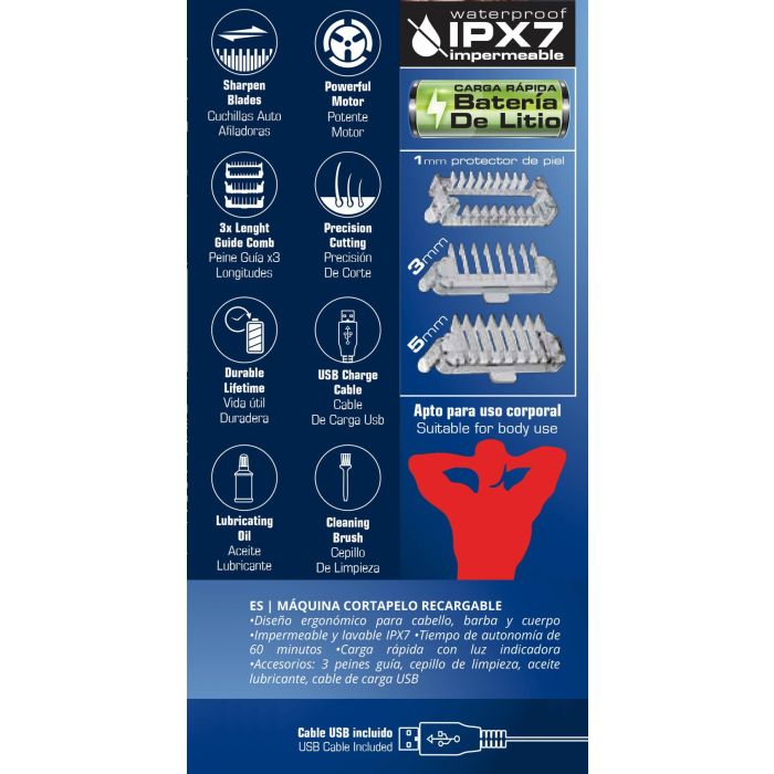 Aprilla Máquina Corta Pelo Recargable - 3 x 17 x 4.5 cm 6