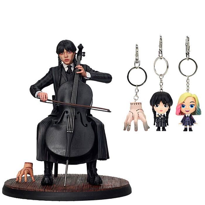 SD TOYS Figura Miércoles con Violonchelo + Llavero Wednesday (Merchandising Oficial)