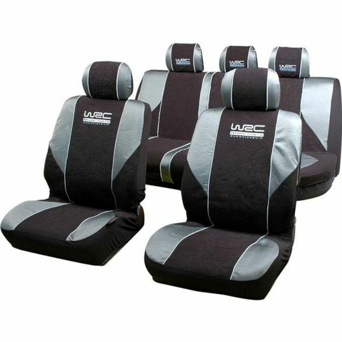WRC Fundas Asientos Universal Rallye Terciopelo Negro/Malla Plateada - Compatibles Airbag Lateral, 5 Reposacabezas, Asiento Trasero Divisible WRC Fundas Asientos Universal Rallye Terciopelo Negro/Malla Plateada - Compatibles Airbag Lateral, 5 Reposacabezas, Asiento Trasero Divisible