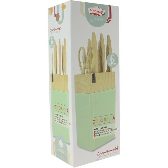 Bloque de cuchillos de 6 piezas - MENASTYL - 5041060 - Hoja de cerámica - Polipropileno - Celadón 1 Bloque de cuchillos de 6 piezas - MENASTYL - 5041060 - Hoja de cerámica - Polipropileno - Celadón 1
