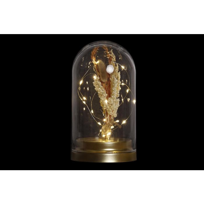 DKD Home Decor Decoración Luminosa Boho Luz LED de Cristal con Flor Seca Dorado Natural 12x22x12 cm 1