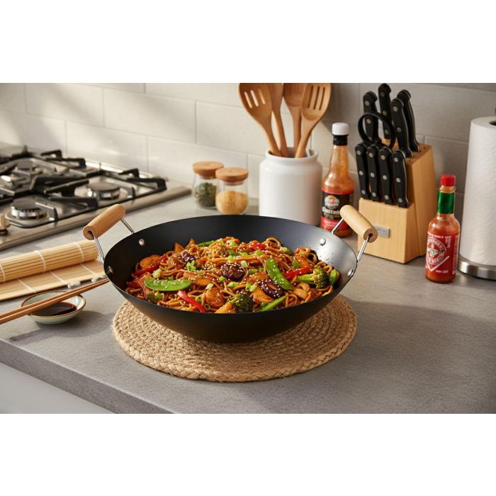 Inde Sartén Wok con 2 Asas de Madera, 35 cm (6 Unidades) 3 Inde Sartén Wok con 2 Asas de Madera, 35 cm (6 Unidades) 3