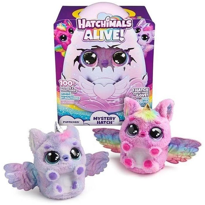 Peluche hatchimals alive secret hatch pufficorn. son criaturas mágicas que necesitan tu amor y cuidado para salir del cascarón. 25,4x20,02x20,02 cm