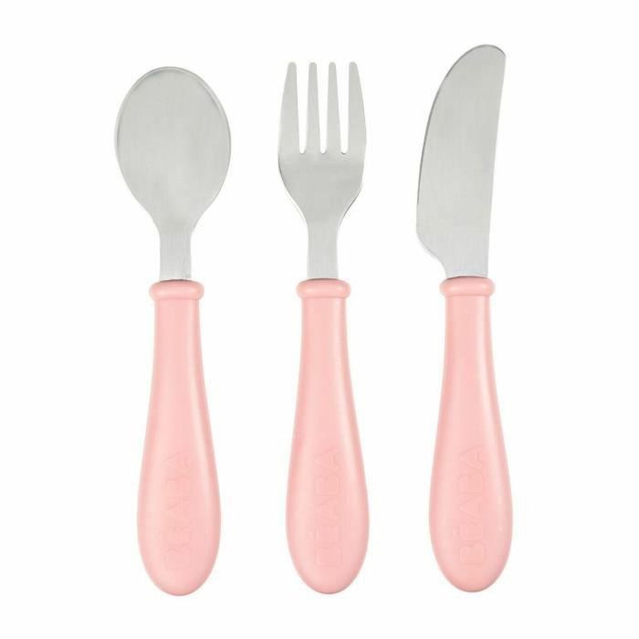 Beaba Set de 3 Cubiertos de Aprendizaje para Bebés de Acero Inoxidable Rosa Cuchara, Tenedor y Cuchillo con Formas Redondeadas 3 Beaba Set de 3 Cubiertos de Aprendizaje para Bebés de Acero Inoxidable Rosa Cuchara, Tenedor y Cuchillo con Formas Redondeadas 3