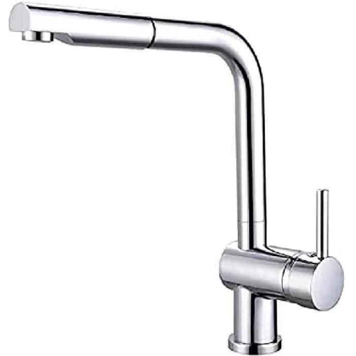 Rousseau Matsouko Grifo Mezclador de Cocina Moderno con Ducha Extraíble, Ahorro de Agua, Cuerpo de Latón, Gris Cromo 1