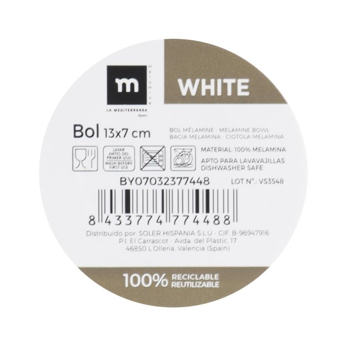 Bol de melamina mate blanco 13x7 cm - La Mediterranea (24 Unidades) 1 Bol de melamina mate blanco 13x7 cm - La Mediterranea (24 Unidades) 1