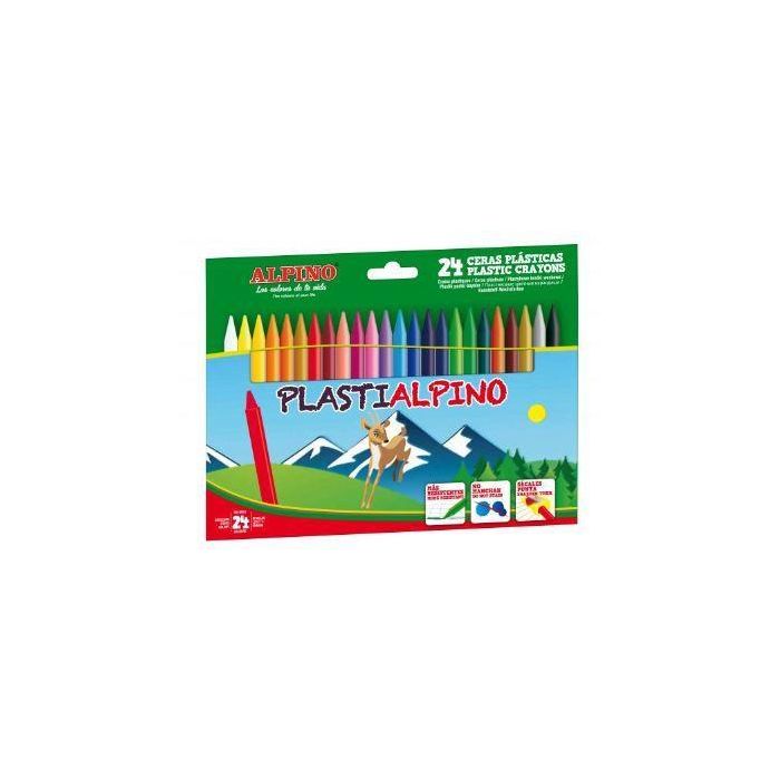 Alpino Ceras Plásticas Plastialpino 115 mm No Manchan, Estuche de 24 Colores Surtidos