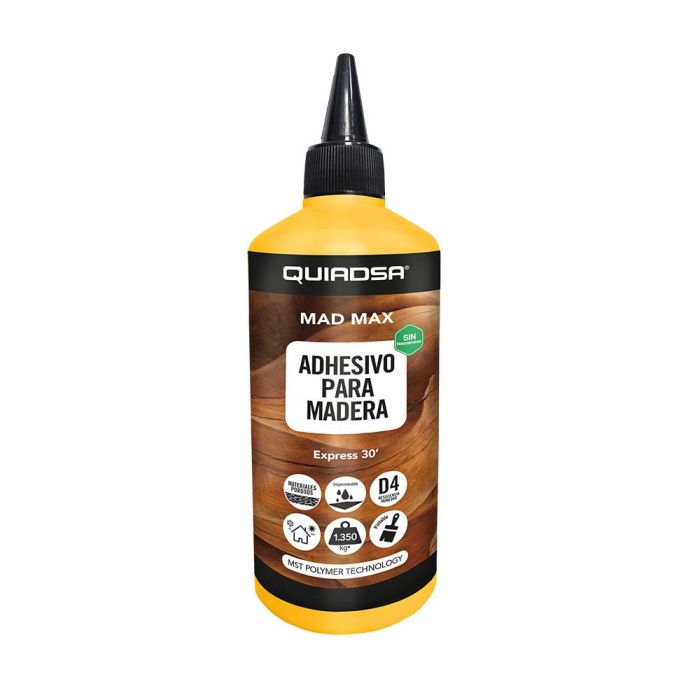Quiadsa Adhesivo para Madera 380 g - Resistente al Agua, Interior/Exterior, Lijable y Pintable