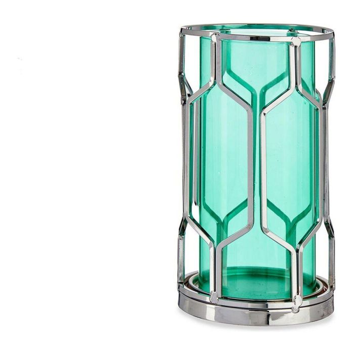 Giftdecor Base de Vela Cristal Azul y Metal Plata 11.5x19.5x11.5 cm (8 Unidades)