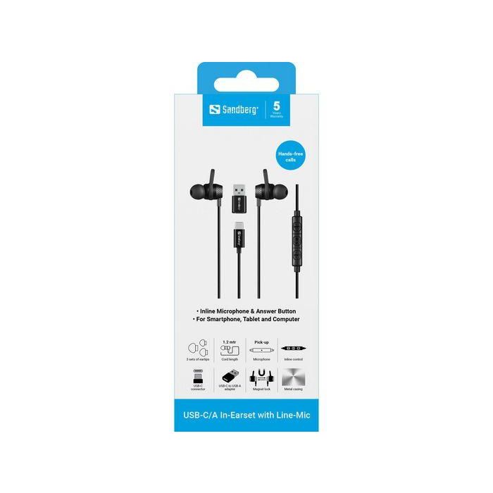 Sandberg Auriculares In-Ear USB-C/A con Micrófono en Cable y Botón de Control para Llamadas 4