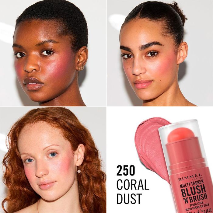 Rimmel London Multi-tasker Blush 'n' Brush Stick #250-Coral Dust 8 g | Rubor en Barra 2 en 1 con Brocha Integrada, Textura Cremosa y Duradera, Vegano y Libre de Crueldad 3