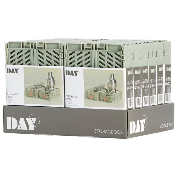 Day Set de 2 Cajas Plegables 17x12,5 cm Verde Musgo, Capacidad 1,2 L, Almacenaje Plegable y Apilable, con Etiquetas 3