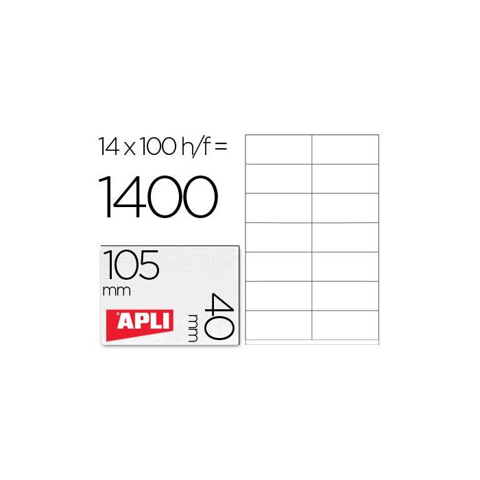 Etiquetas adhesivas Apli 01275 100 Hojas 105 X 40 mm Blanco