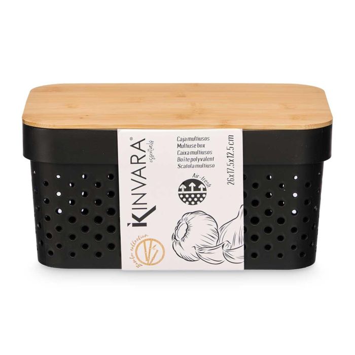 Caja Multiusos Perforada Tapa Bambu Peq Negra 12Cm Kinvara (8 Unidades) 2 Caja Multiusos Perforada Tapa Bambu Peq Negra 12Cm Kinvara (8 Unidades) 2