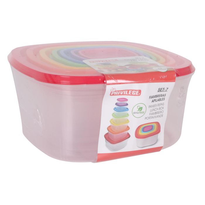 Set de 7 Fiambreras Apilables Cuadradas Privilege (12 Cajas) 3 Set de 7 Fiambreras Apilables Cuadradas Privilege (12 Cajas) 3