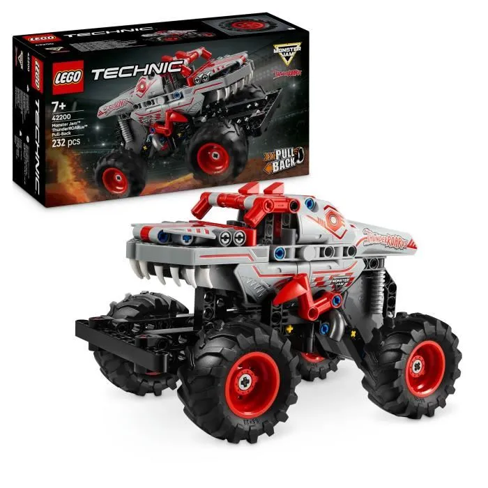 Lego Technic 42200 Monster Jam ThunderROARus pull-back Camión de dinosaurios para niños de 7 años