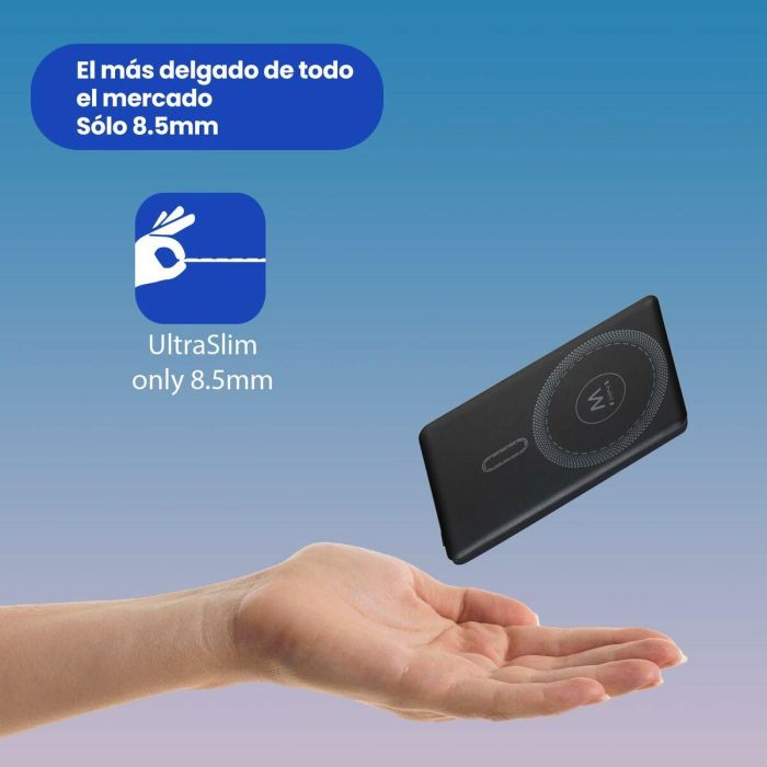 Ewent EW1160 - Batería Externa Power Bank 5000mAh MagSafe PD 22.5W QC USB-C UltraSlim Polímero de Litio Negro 10