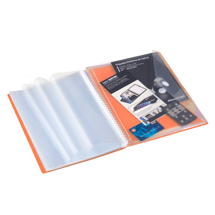 Carchivo Archivex Carpeta Archivador Polipropileno Canguro Naranja Escaparate con Espiral, 40 Fundas, Cierre Gomas, DIN A4 1