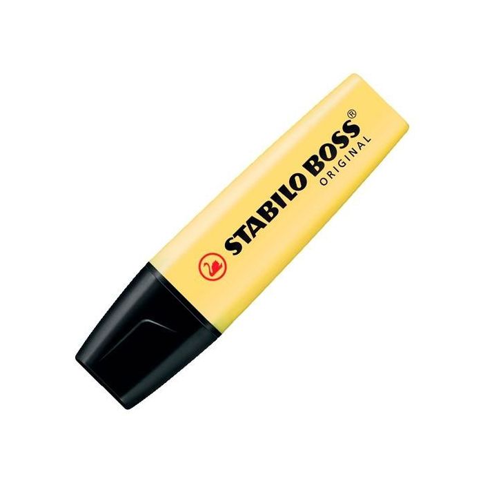 Stabilo Marcador Fluorescente Boss Original Amarillo Pastel, Tecnología Antisecado, Tinta Base Agua, Caja 10 Unidades (10 Unidades)
