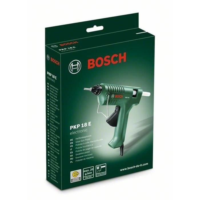 Bosch PKP 18 E Pistola de pegamento termofusible con regulación electrónica, dosificación precisa, 20 g/min, antigoteo y boquilla extra larga para barras Ø 11mm 1 Bosch PKP 18 E Pistola de pegamento termofusible con regulación electrónica, dosificación precisa, 20 g/min, antigoteo y boquilla extra larga para barras Ø 11mm 1