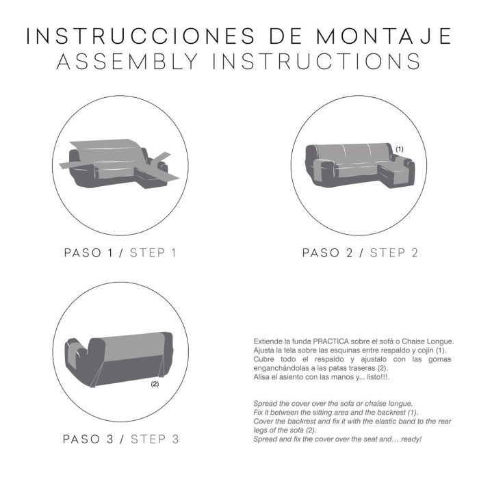 Funda para chaise longue de brazo corto izquierdo Eysa MONTBLANC Gris 100 x 110 x 290 cm 3