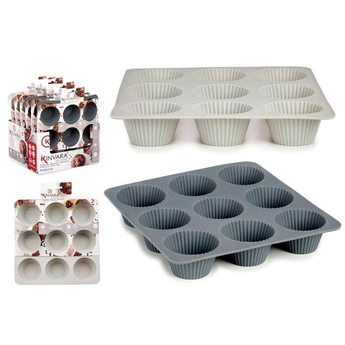 Molde de Silicona Kinvara para 9 Magdalenas, 22x22x3 cm, Gris (12 Unidades) Molde de Silicona Kinvara para 9 Magdalenas, 22x22x3 cm, Gris (12 Unidades)