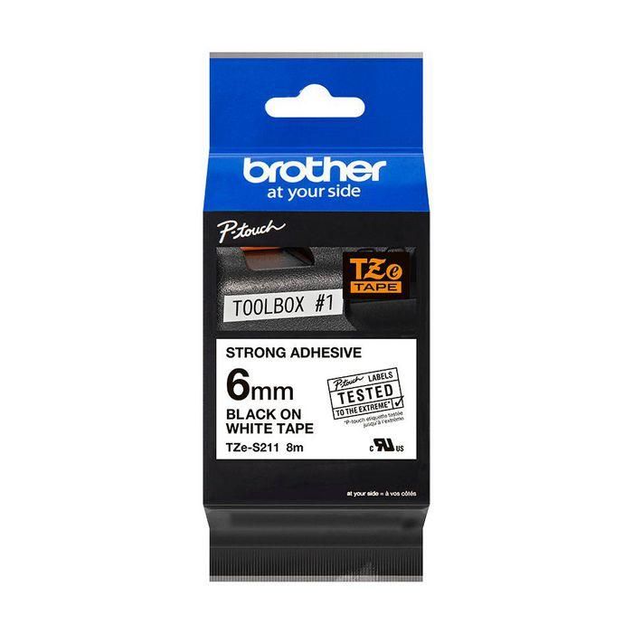 Brother TZe-S211 Cinta de Etiquetas P-touch TZ Adhesión Fuerte, Duradera, Resistente a Temperaturas Extremas, Agua y Químicos 8m x 6mm 1 Brother TZe-S211 Cinta de Etiquetas P-touch TZ Adhesión Fuerte, Duradera, Resistente a Temperaturas Extremas, Agua y Químicos 8m x 6mm 1