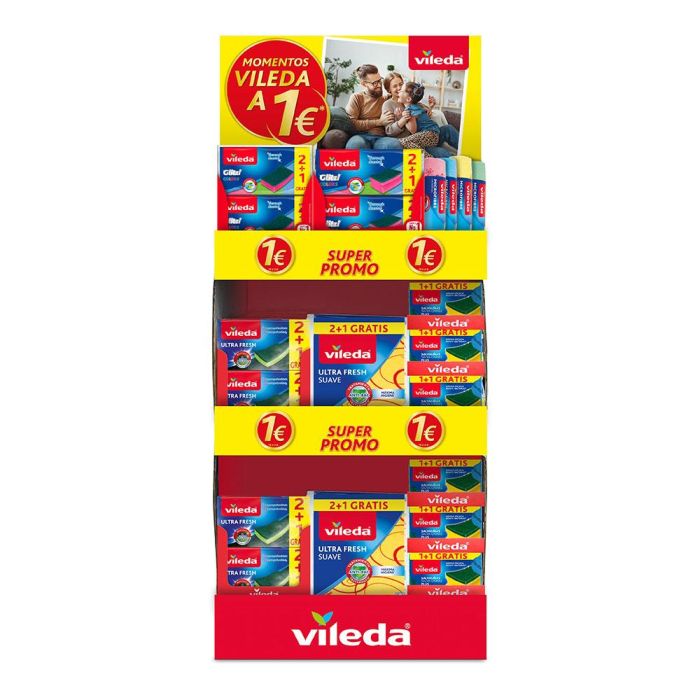 Vileda Expositor "Momentos" incluye bayetas y estropajos (Microfibra Universal, Ultra Fresh, Salvauñas Plus)