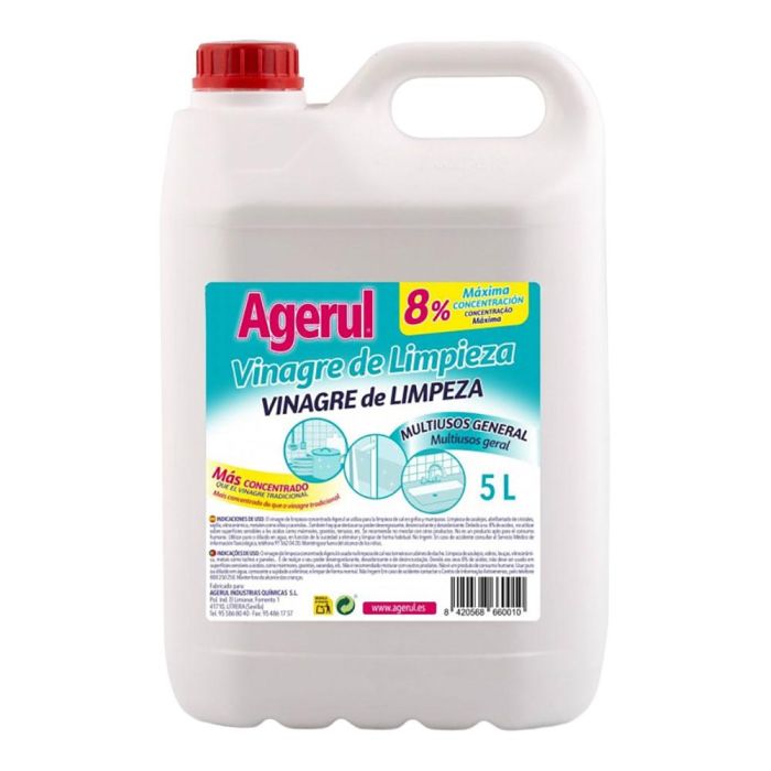 Agerul Vinagre de Limpieza Multiusos 5 L – Desinfectante, Desodorizante, Antical para Cocinas, Baños y Suelos