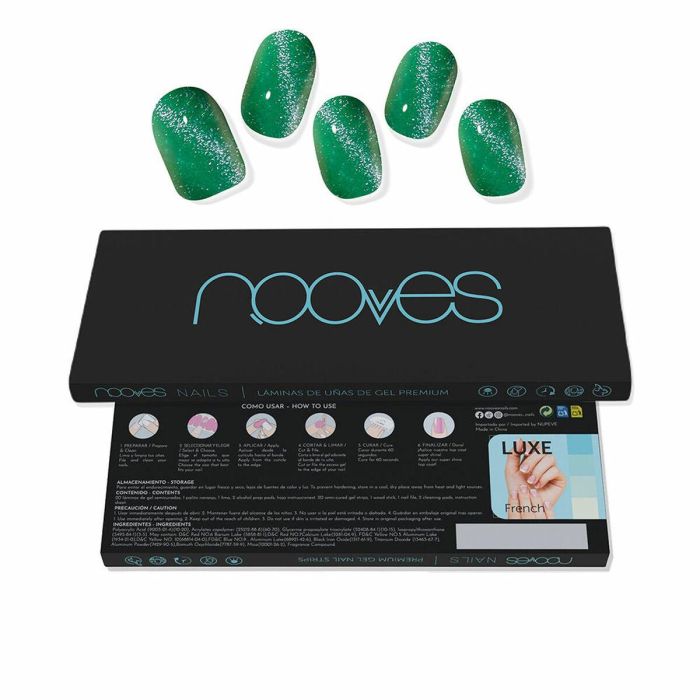 Nooves Láminas de Uñas de Gel jade glass premium glam #cat eye verde 20 unidades - Precuradas y Semiscuradas para Manicura Duradera