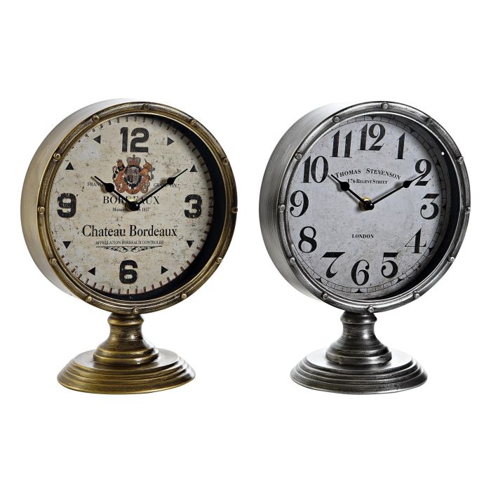 Reloj Sobremesa Vintage DKD Home Decor Dorado Plateado 13.5 x 28 x 20.5 cm (2 Unidades)