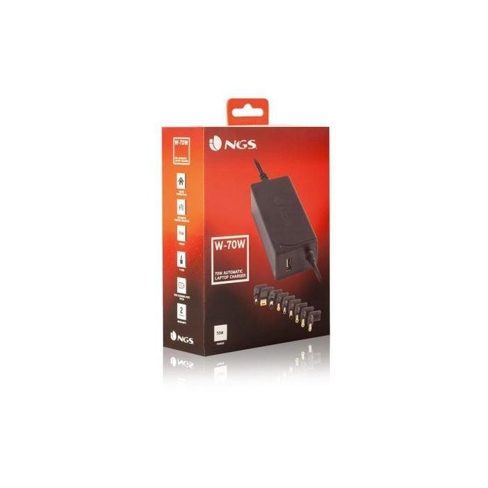 Cargador de Portátil NGS W-70W/ 70W/ Automático/ 9 Conectores/ Voltaje 18.5-20V/ 1 USB 2 Cargador de Portátil NGS W-70W/ 70W/ Automático/ 9 Conectores/ Voltaje 18.5-20V/ 1 USB 2