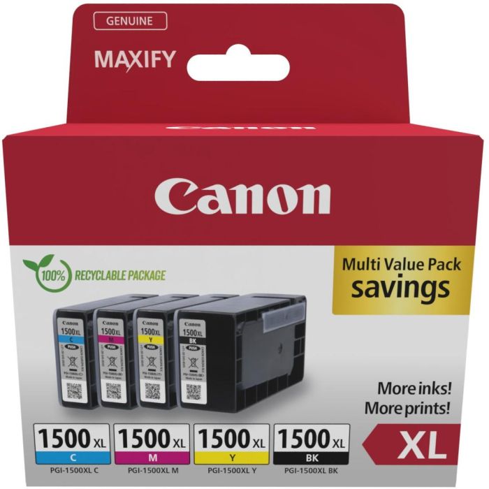 Canon 9182B010 Cartucho Tinta Original PGI-1500XL Multipack Alta Capacidad Negro Cian Magenta Amarillo para Impresoras Canon MAXIFY